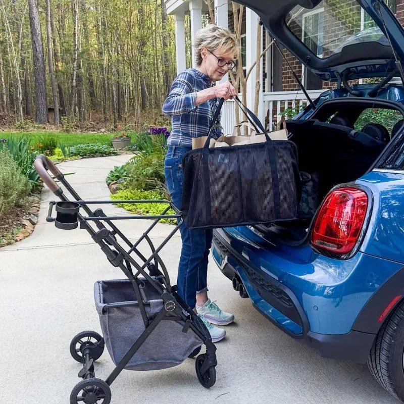 Folding Shopping Cart On Premium Wheels – Ultra Lightweight Aluminum Frame – Removable Shopping Bag with Carry S