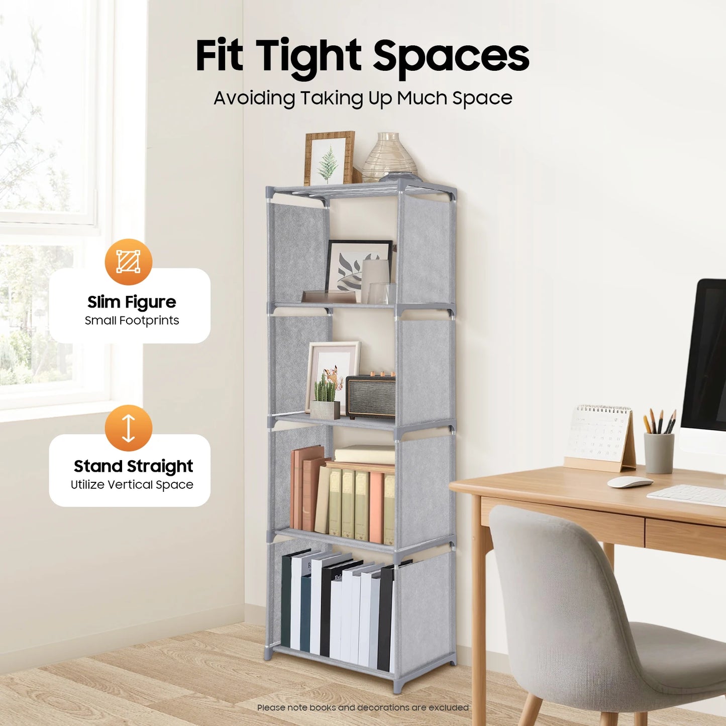 4-Tier Bookshelf, Modern Standing Bookcase, Storage Shelf Multi-Layer Book Closet 15.74*11.02*49.21inch