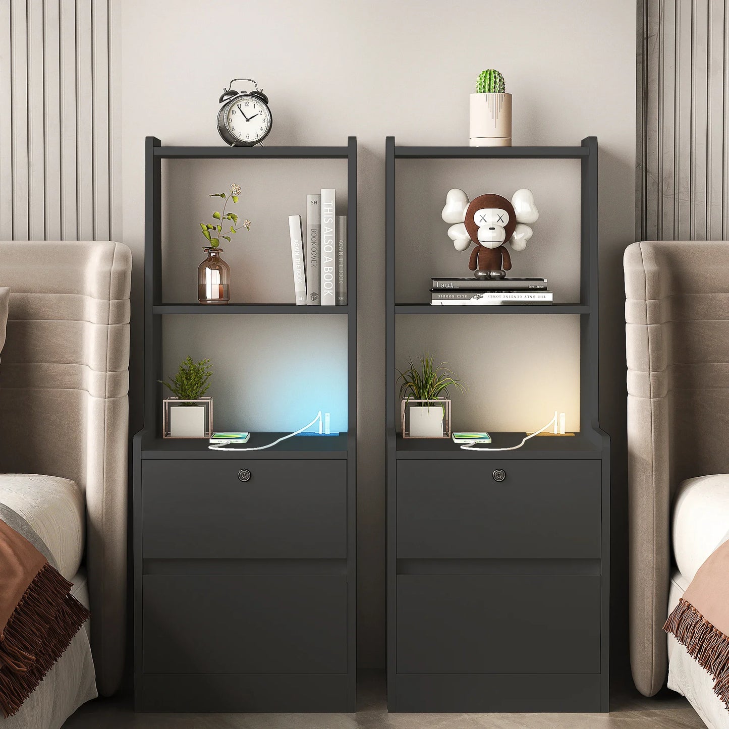 Smart Bedside Table w/ Voice Light & Charging -
