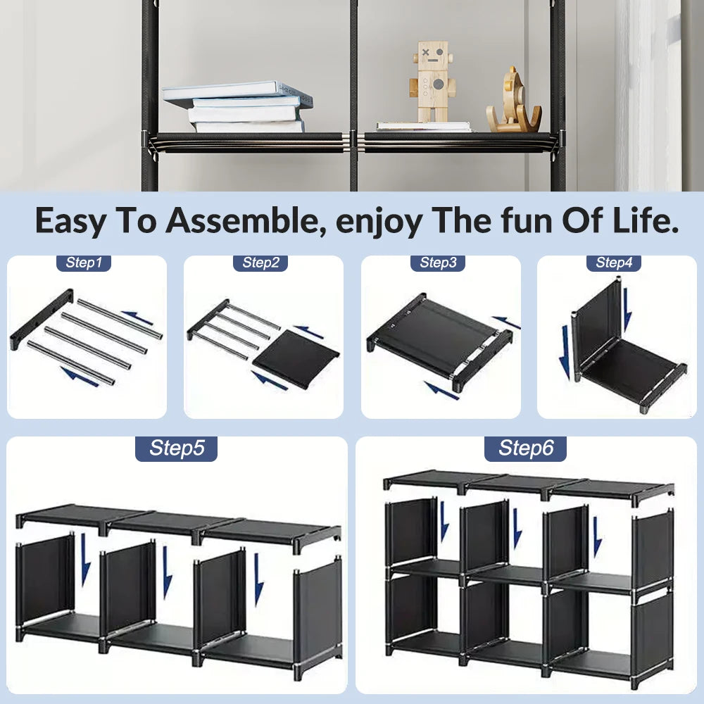 6-Tier Freestanding Bookshelf with Double Rows