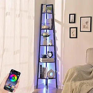 5-Tier Corner Bookshelf with LED Light,