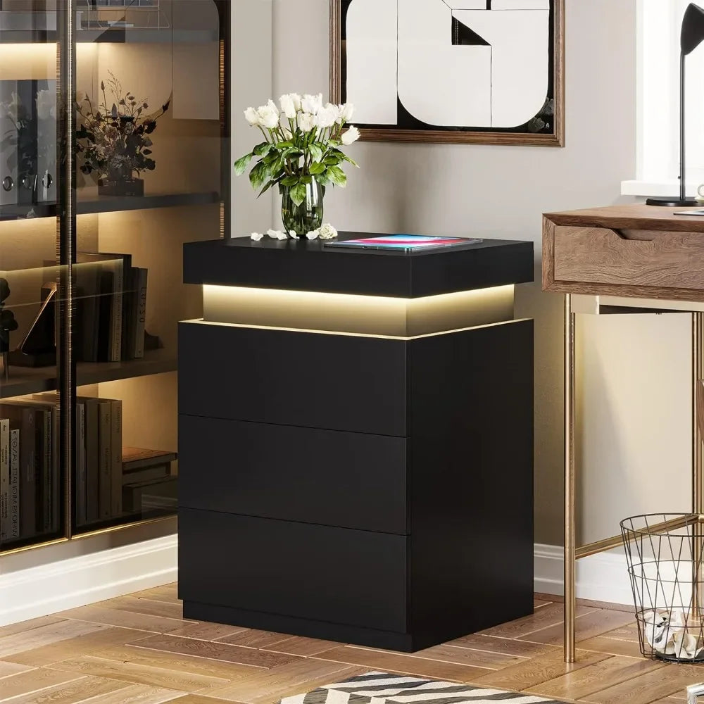 Nightstand with Charging Station and LED Lights