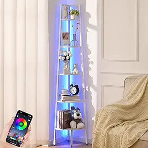 5-Tier Corner Bookshelf with LED Light,