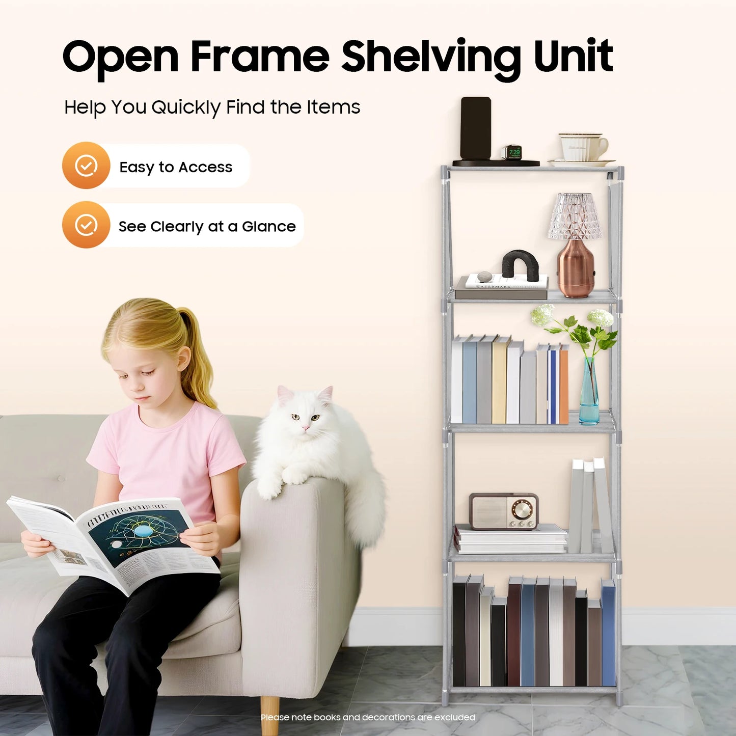 4-Tier Bookshelf, Modern Standing Bookcase, Storage Shelf Multi-Layer Book Closet 15.74*11.02*49.21inch