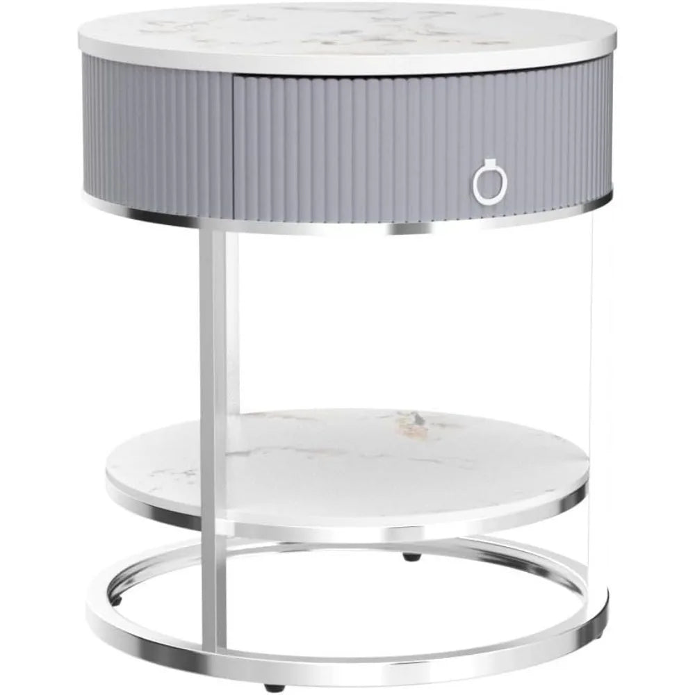 Round Nightstand with Sintered Stone Tabletop
