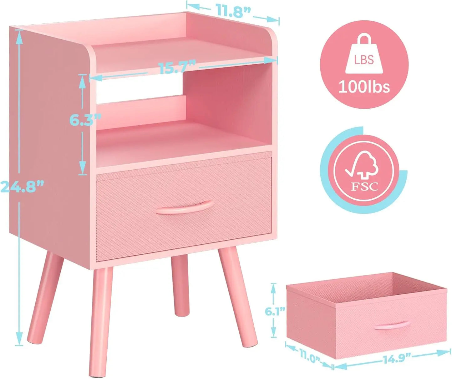 Night Stand with Fabric Drawer