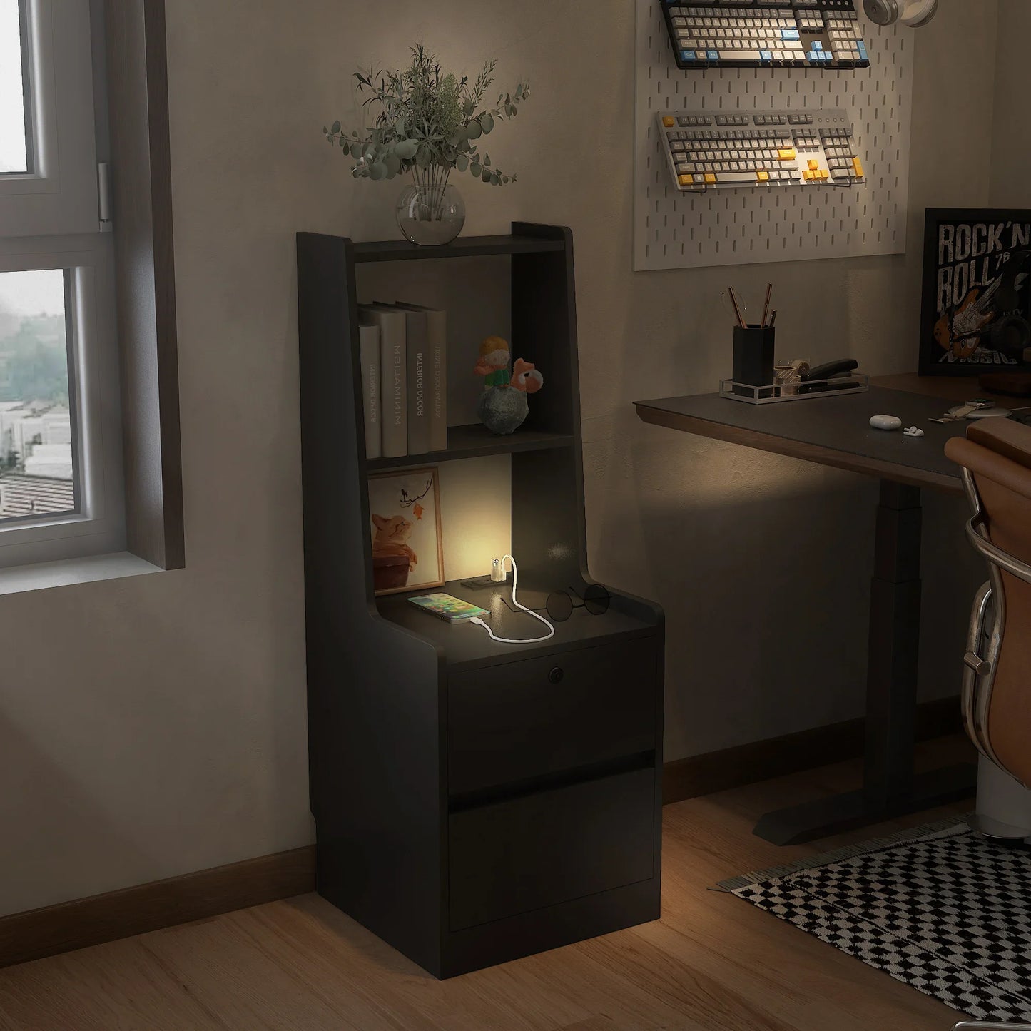Smart Bedside Table w/ Voice Light & Charging -