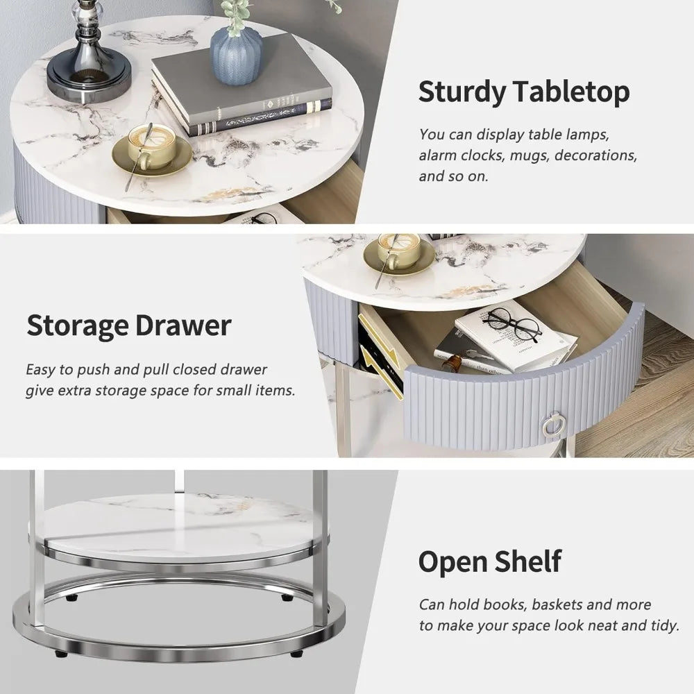 Round Nightstand with Sintered Stone Tabletop