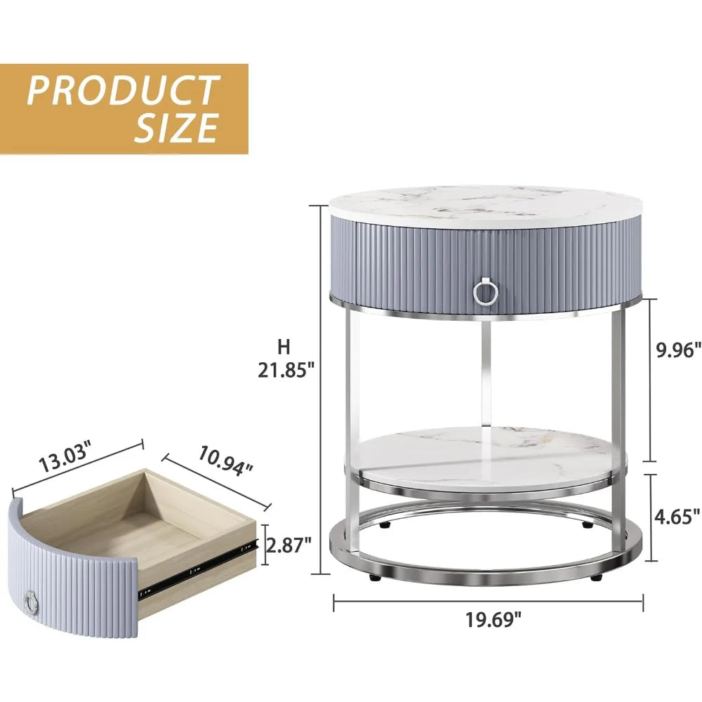 Round Nightstand with Sintered Stone Tabletop