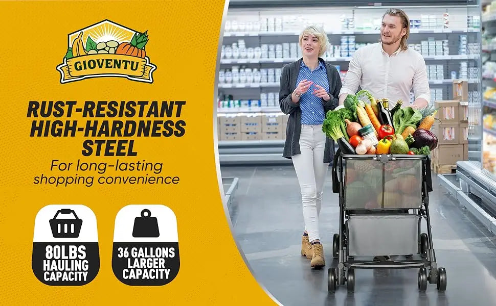 𝐈𝐦𝐩𝐫𝐨𝐯𝐞𝐝 𝐕𝐞𝐫𝐬𝐢𝐨𝐧 Folding Shopping Cart for Groceries,