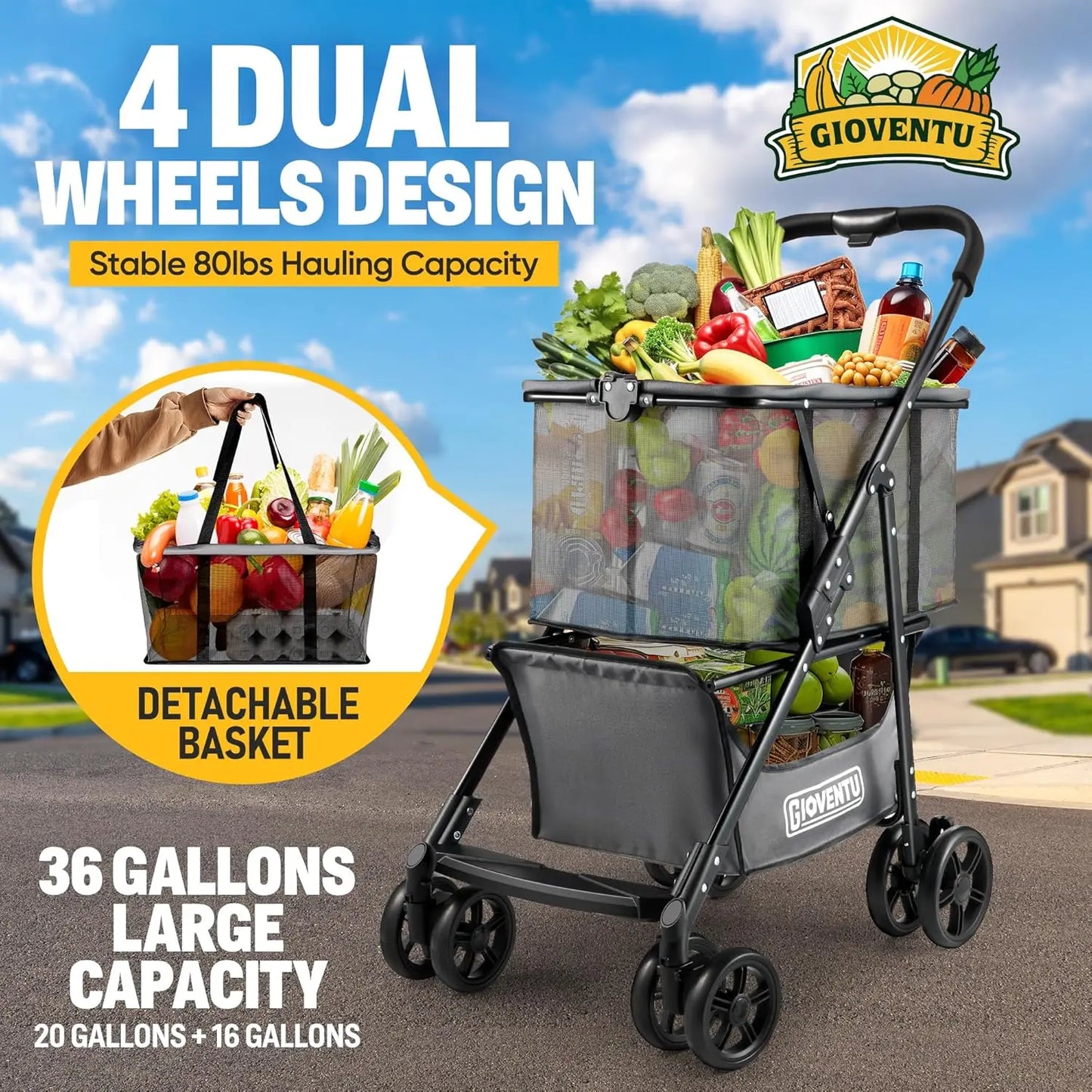 𝐈𝐦𝐩𝐫𝐨𝐯𝐞𝐝 𝐕𝐞𝐫𝐬𝐢𝐨𝐧 Folding Shopping Cart for Groceries,