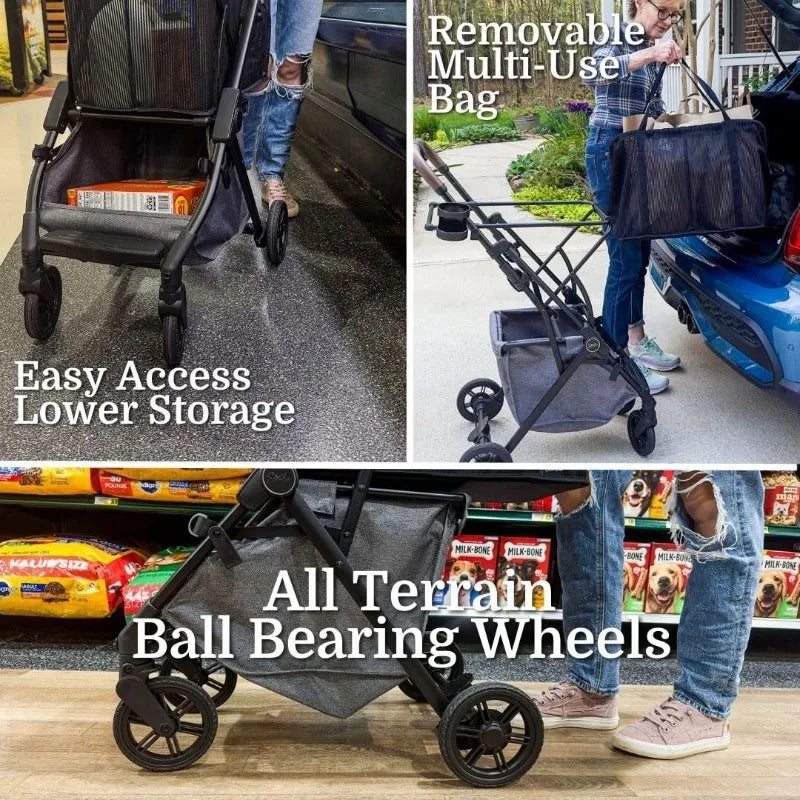 Folding Shopping Cart On Premium Wheels – Ultra Lightweight Aluminum Frame – Removable Shopping Bag with Carry S