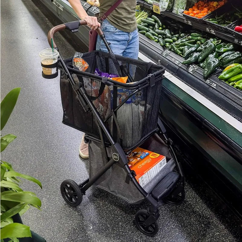Folding Shopping Cart On Premium Wheels – Ultra Lightweight Aluminum Frame – Removable Shopping Bag with Carry S