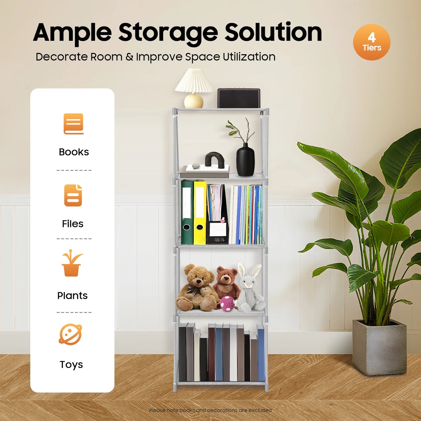 4-Tier Bookshelf, Modern Standing Bookcase, Storage Shelf Multi-Layer Book Closet 15.74*11.02*49.21inch