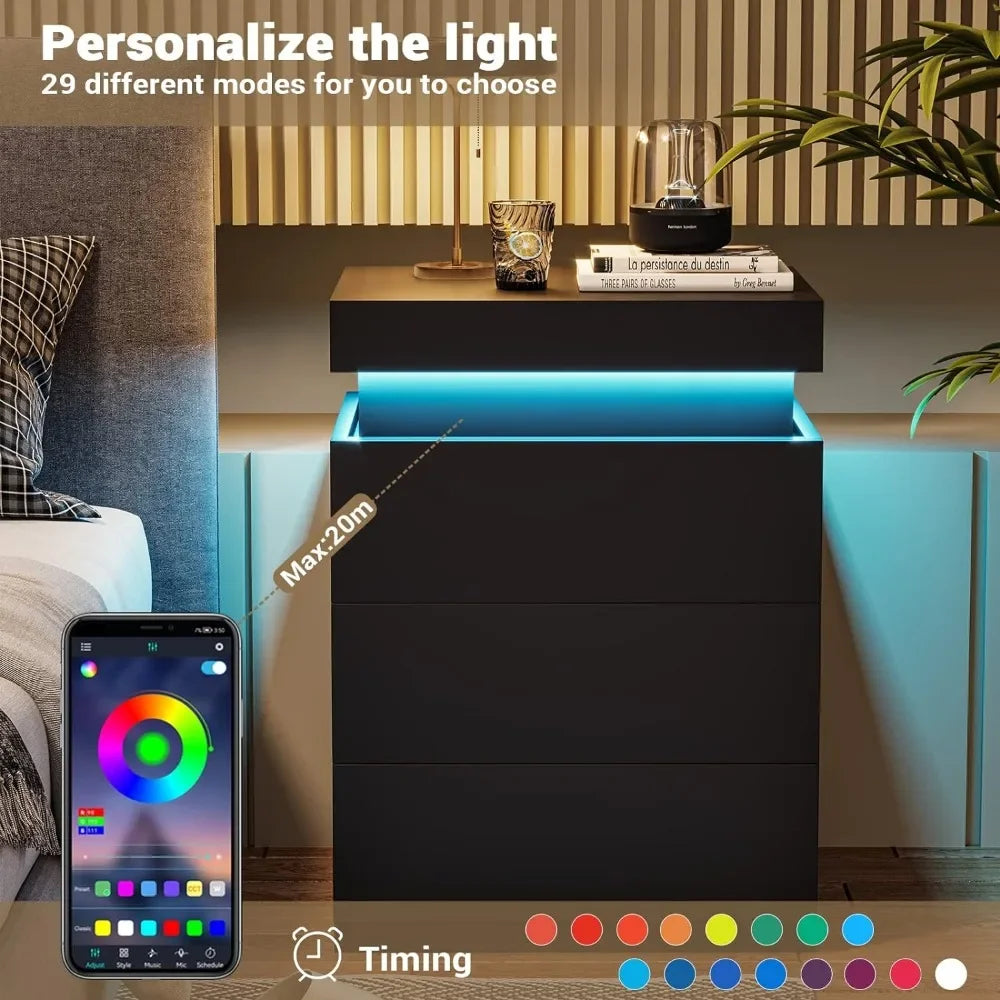 Nightstand with Charging Station and LED Lights