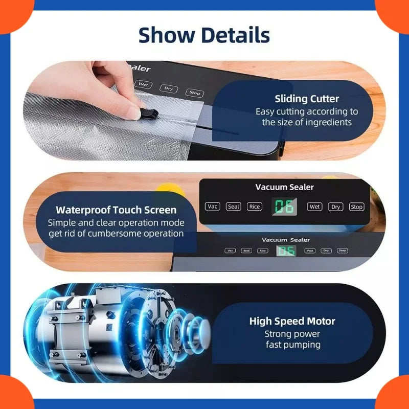 Vacuum Sealer Kitchen Food Storage , Machine Built-in Cutter