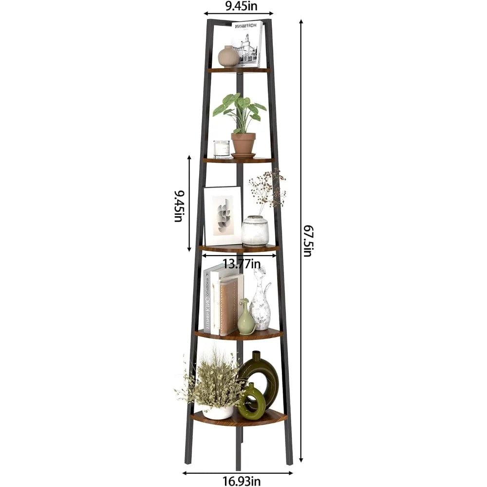 5-Tier Corner Bookshelf with LED Light,