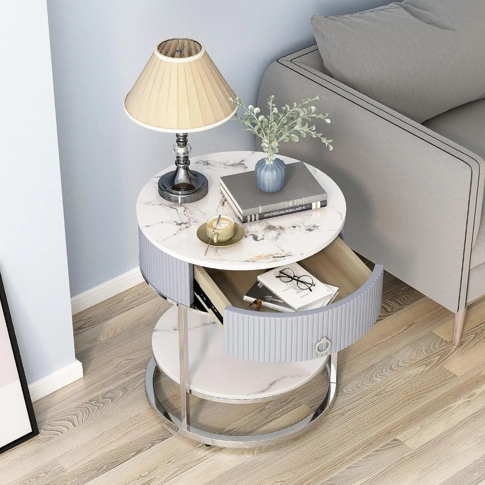 Round Nightstand with Sintered Stone Tabletop