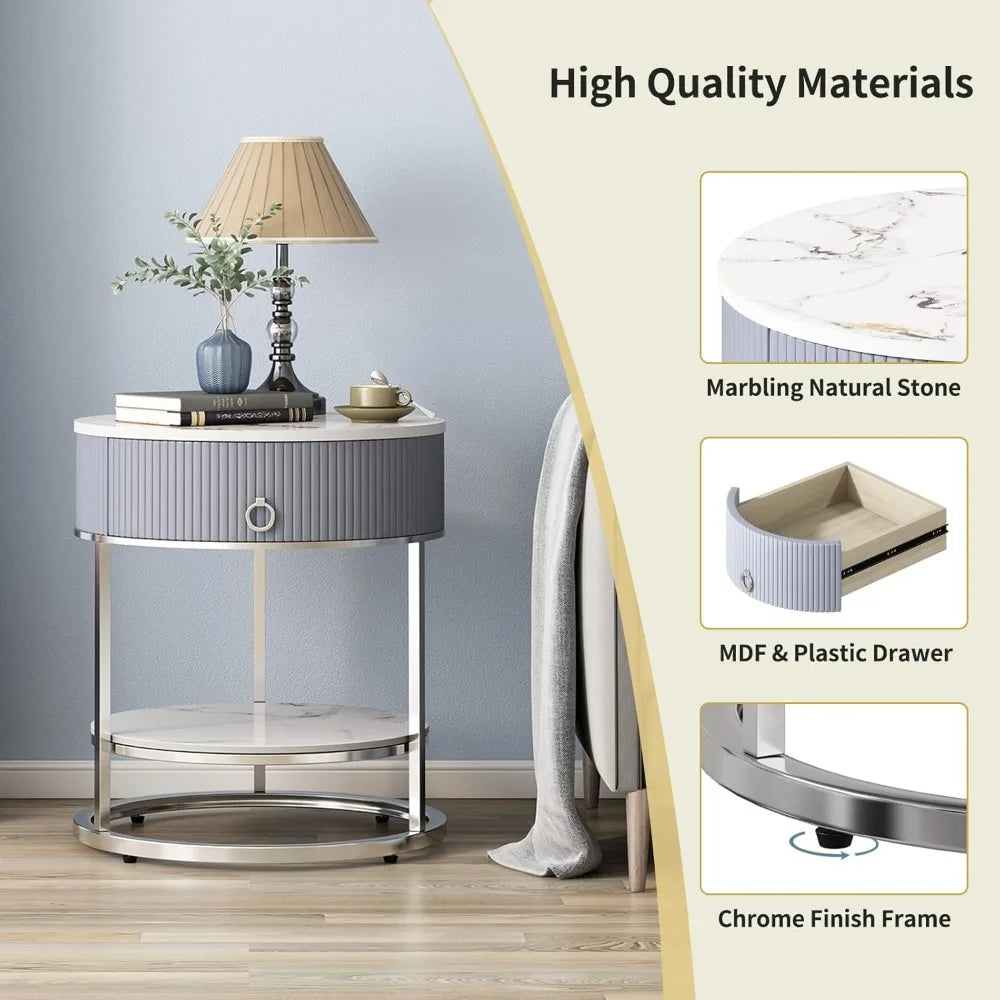 Round Nightstand with Sintered Stone Tabletop
