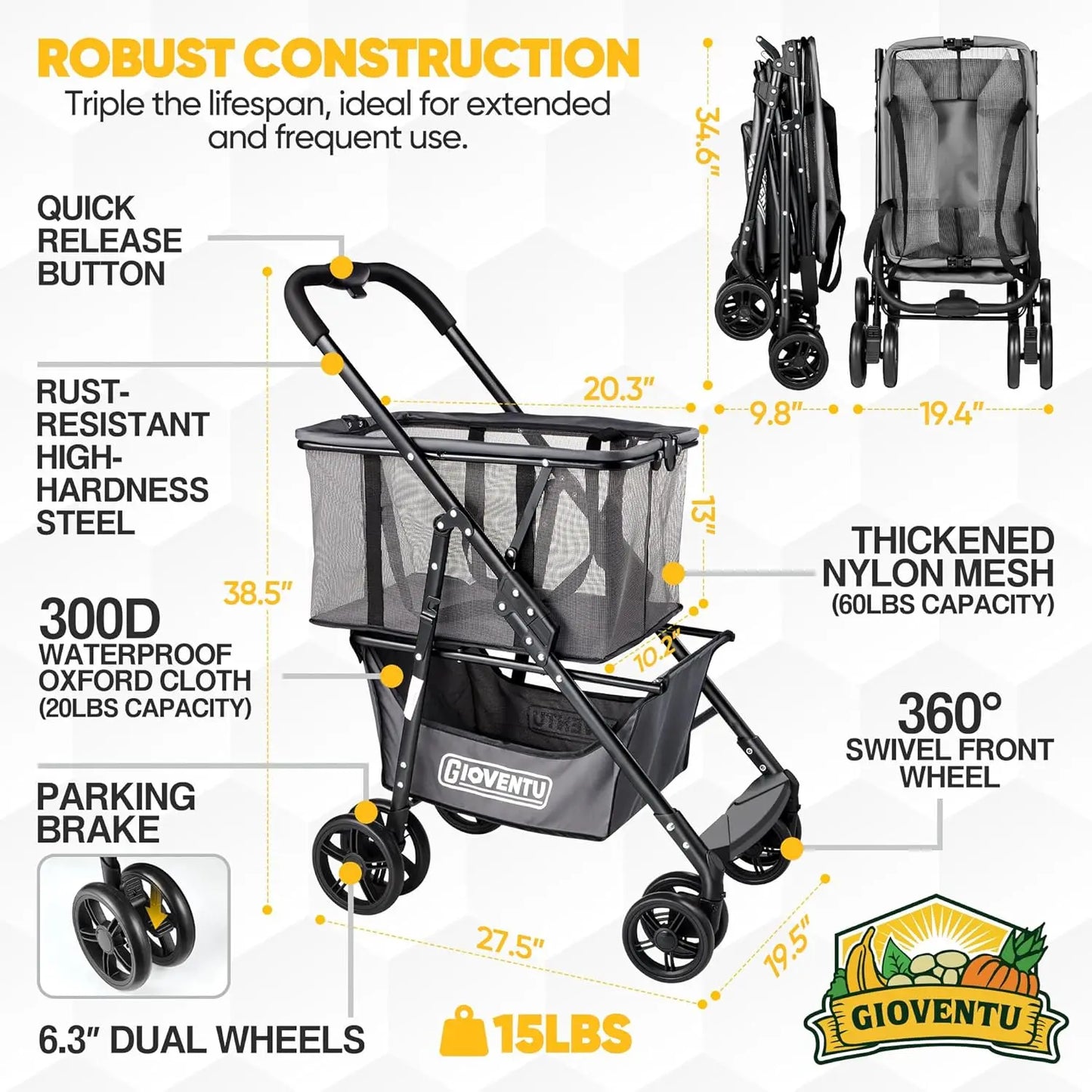 𝐈𝐦𝐩𝐫𝐨𝐯𝐞𝐝 𝐕𝐞𝐫𝐬𝐢𝐨𝐧 Folding Shopping Cart for Groceries,