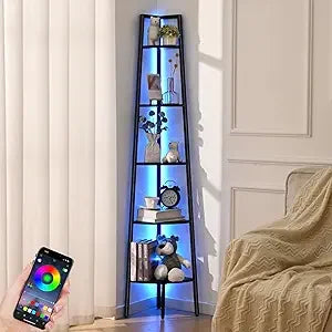 5-Tier Corner Bookshelf with LED Light,
