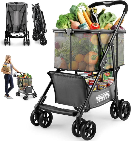 𝐈𝐦𝐩𝐫𝐨𝐯𝐞𝐝 𝐕𝐞𝐫𝐬𝐢𝐨𝐧 Folding Shopping Cart for Groceries,