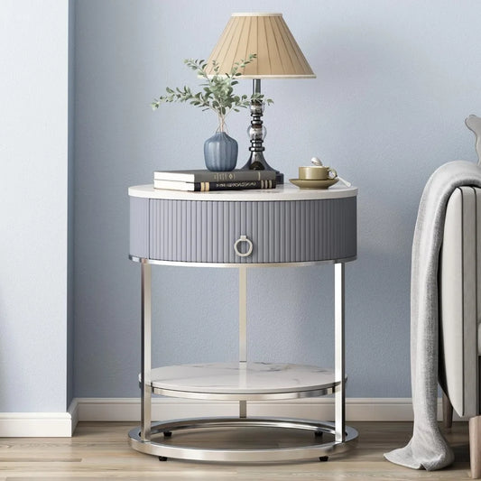 Round Nightstand with Sintered Stone Tabletop