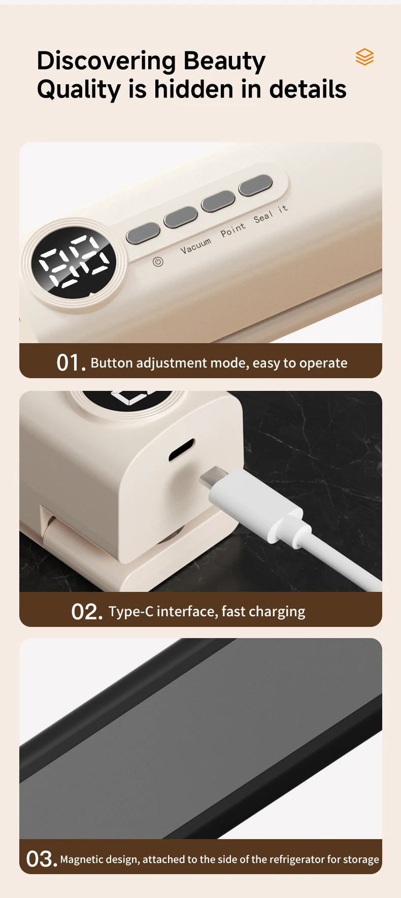 3 in 1 Eletric Vacuum Packer Small Sealing Machine For Sealing Degasser Home And Kitchen