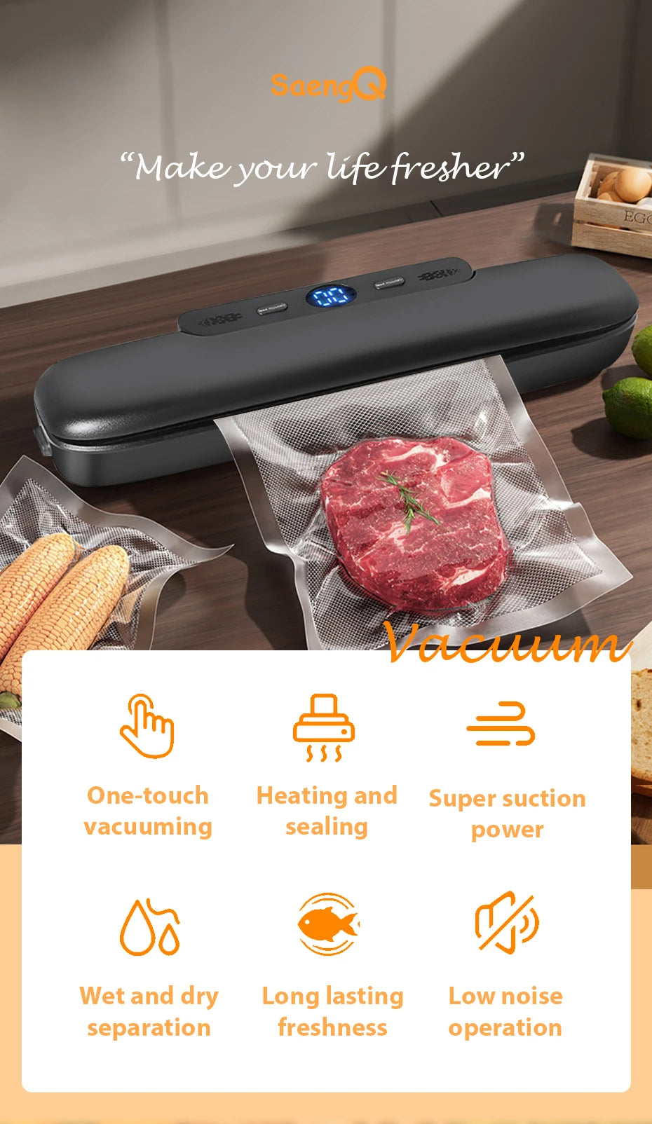 saengQ Vacuum Sealer Packaging Machine Food Vacuum Sealer